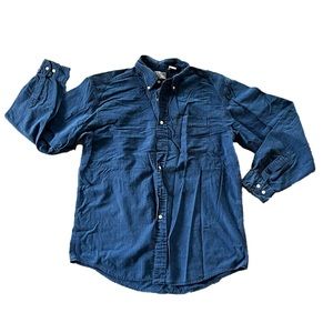 L.L. BEAN Navy Blue Cotton Button Down Shirt | Size Medium | Made in Hong Kong